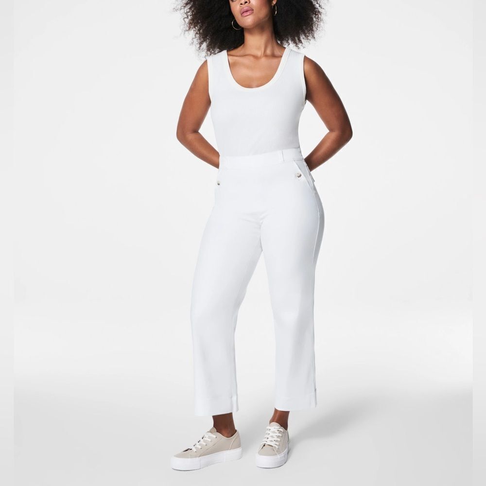 Spanx Stretch Twill Cropped Wide Leg Pants – White, Pull-On, Size M NWT